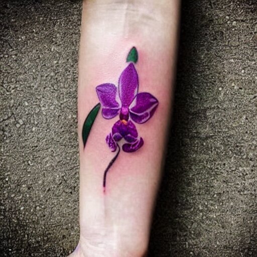 simple tattoo of an orchid sprouting from the earth