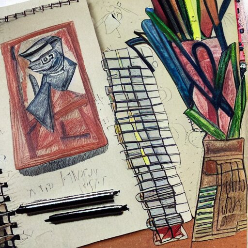 diego rivera's edgy notebook doodles when he is bored in class 