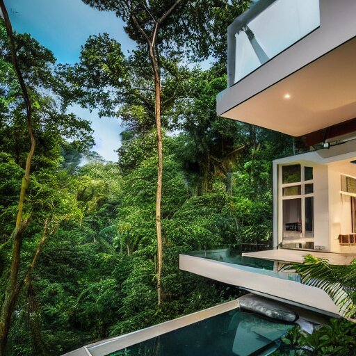 a modern mansion in the middle of the jungle, award winning photography, canon camera, 8k