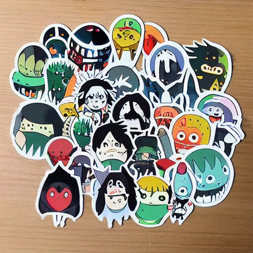 die cut sticker, ghibli characters, splatter paint 