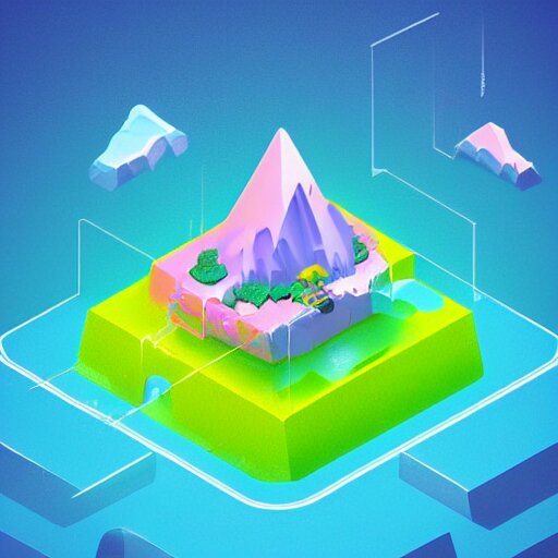 isometric floating island on neon background, isometric invironment, 3d art, isometric art, high detail, artstation, concept art, behance, ray tracing, smooth, sharp focus, ethereal lighting