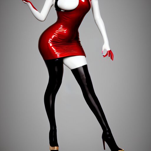 an elegant curvy feminine pale goth cutie wearing an elaborate latex-nylon-leather striped red-black-silver-gold neck-high dress, thin waist, cgsociety, photorealistic, 16k, smooth, sharp focus, trending on ArtStation, volumetric lighting, worksafe, sublime-comforting-intriuging ambience