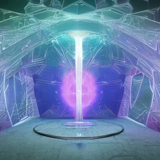 A space wizard stand in front of giant, glowing crystal sits in the center of a dark room, Strange symbols line the walls, and a soft light glows from somewhere deep within the room, highly detailed, digital photo, HDRI, by christopher bretz and kael ngu, vivid colors, high contrast, 8k resolution, intricate, photorealistic, smooth, psychedelic color scheme, concept art, award winning, cg society contest winner