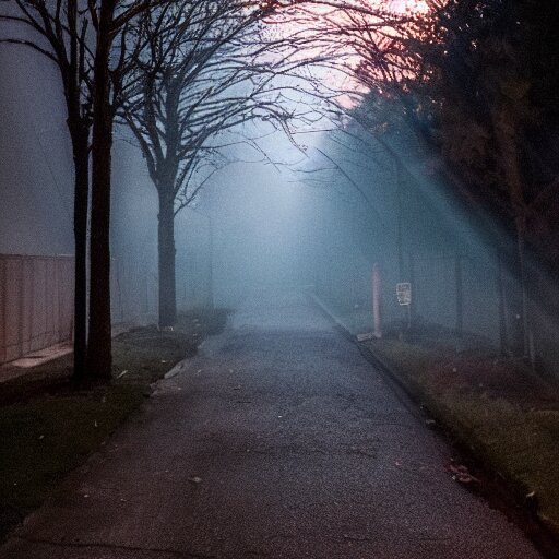 Lexica Photo taken in the middle of a street of a neighborhood during