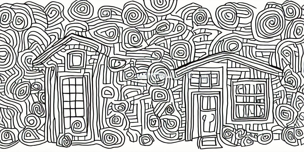 Naive single line illustration of small house, minimalistic simple icon, playful doodle