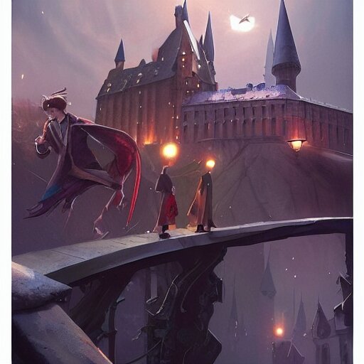 a wholesome animation key shot of harry potter students, fantasy, colorful, pixar and disney animation, sharp, very detailed, high resolution, key art by greg rutkowski, bloom, dramatic lighting 