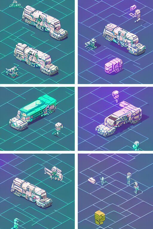 isometric design, sprite sheet, game resources, futuristic van by josan gonzalez 