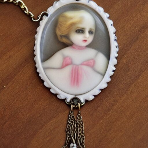 creepy porcelain victorian doll artnouveau necklace 