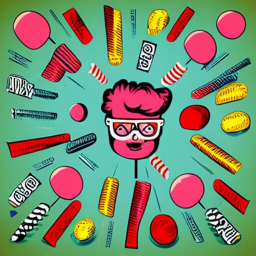 candy floss lollipop rush art by butcher billy, sticker, colorful, illustration, highly detailed, simple, smooth and clean vector curves, no jagged lines, vector art, smooth andy warhol style 