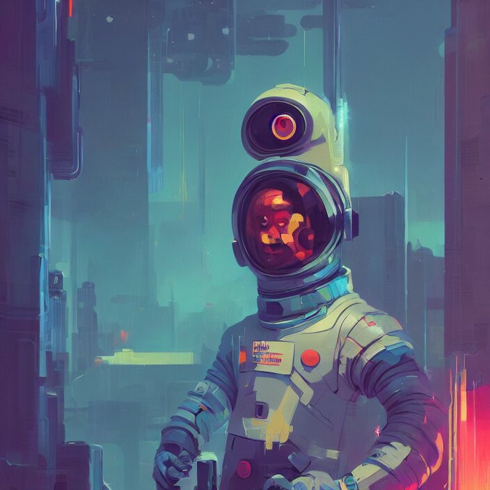 a beautiful painting of a cyberpunk astronaut by sergey kolesov and sachin teng and pascal blanche. in style of digital art. colorful comic, symmetry, hyper detailed. octane render. trending on artstation 