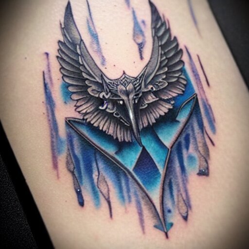 raven, jioness, forest, blue flame, moon, tattoo art by Bryan Alfaro, award winning tattoo concept, highly detailed,