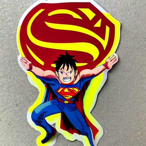 die cut sticker, luffy is superman, splatter paint on paper 