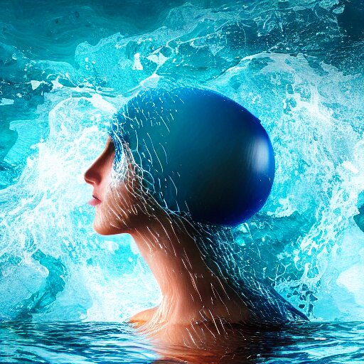 water artwork manipulation in the shape of a beautiful female head, on the ocean water, ray tracing, realistic water sharp focus, long shot, 8 k resolution, cinematic, realistic water art 