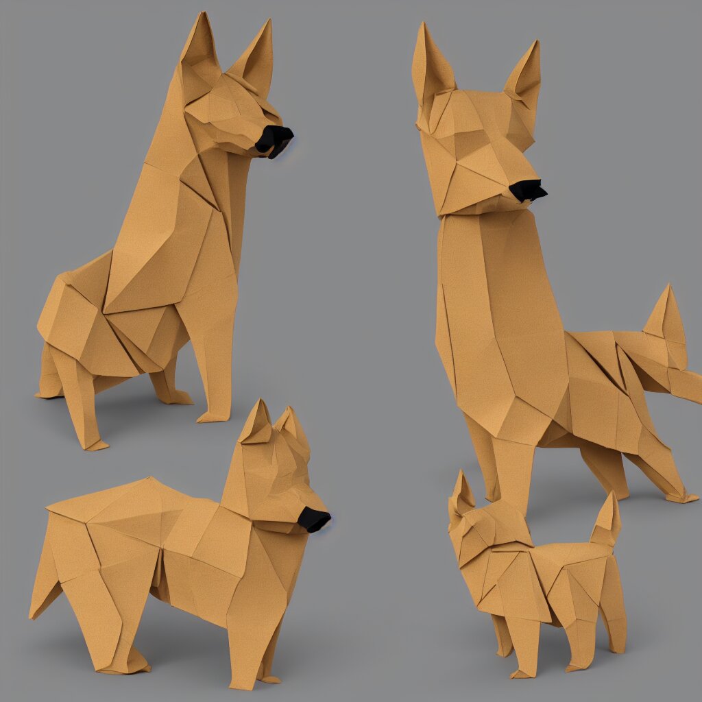 3 d rendering of japanese cardboard origami of simple shape of german shepherd, 2 d image, trending on artstation 