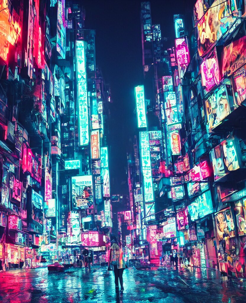 Lexica - Cyberpunk city at night, night clubs and neons, rain, camera ...