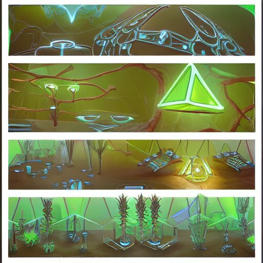 concept art 2 d game asset of furniture with an organic isometric design based on bioluminescent alien - like plants inspired by the avatar's bioluminescent alien nature. around the furniture, we can see plants that glow in the dark. all in isometric perspective and semi - realistic style item is in a black background colorful neons surrealistic masterpiece 