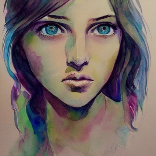 water color on paper, gemini girl portrait, highly detailed, artstation, masterpiece, award - winning, 