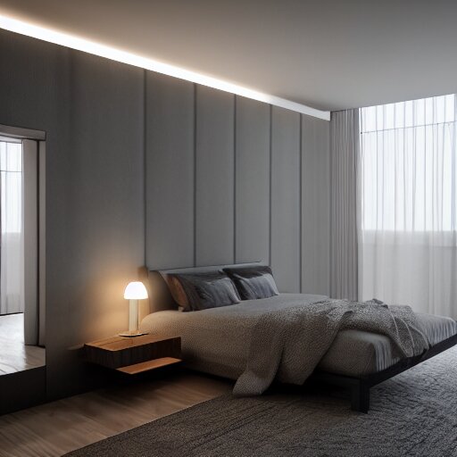 symmetry, parallax mapping of brutalist bedroom, minimalist architecture, minimalist furniture, octane render, high quality 