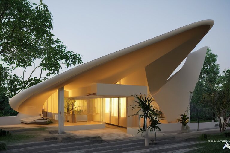 a futuristic assam type house designed by calatrava, bamboo design, realist, render, 8 k 