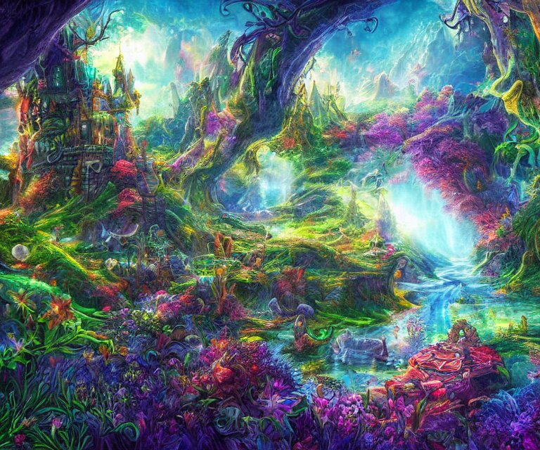 a mystical wonderland, high fantasy, magical elements, vibrant c 