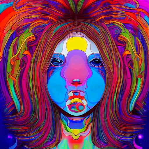 a psychedelic portait of a girl by takashi murakami,, beeple and james jean, aya takano color style, 4 k, super detailed, night sky, digital art, digital painting, celestial, majestic, colorful 