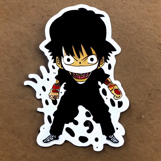 die cut sticker, luffy in techwear, splatter paint 