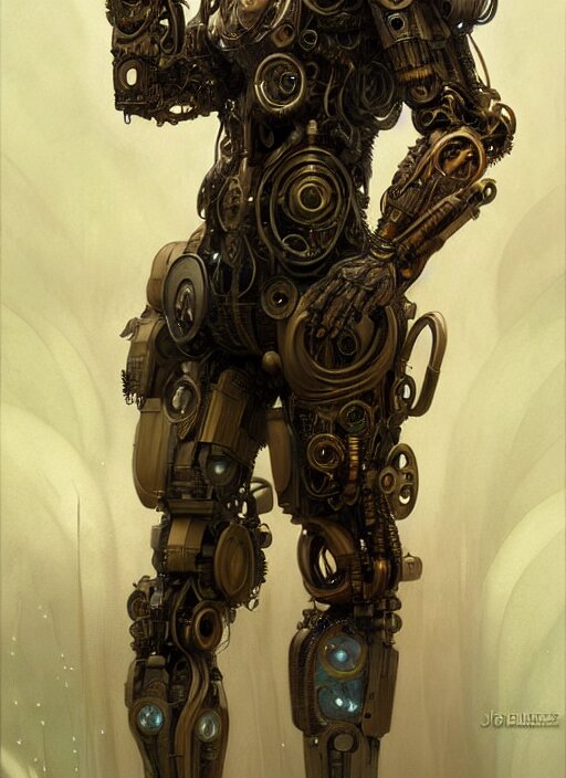 organic cyborg bear, full body, diffuse lighting, fantasy, intricate, elegant, highly detailed, lifelike, photorealistic, digital painting, artstation, illustration, concept art, smooth, sharp focus, art by John Collier and Albert Aublet and Krenz Cushart and Artem Demura and Alphonse Mucha