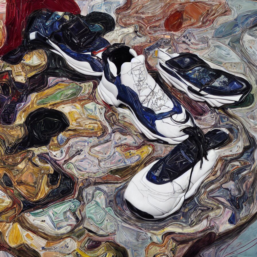 futuristic balenciaga sneakers, nft art, highly detailed, hyper realistic, art by todd mcfarlane, by ( ( ( lucian freud ) ) ) and gregory crewdson and francis bacon 