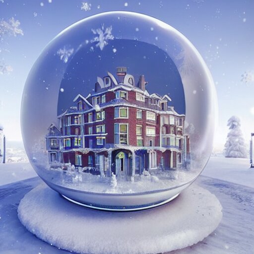 a snow globe with a building in it, a computer rendering by leandro erlich, trending on cgsociety, retrofuturism, tesseract, isometric, physically based rendering 