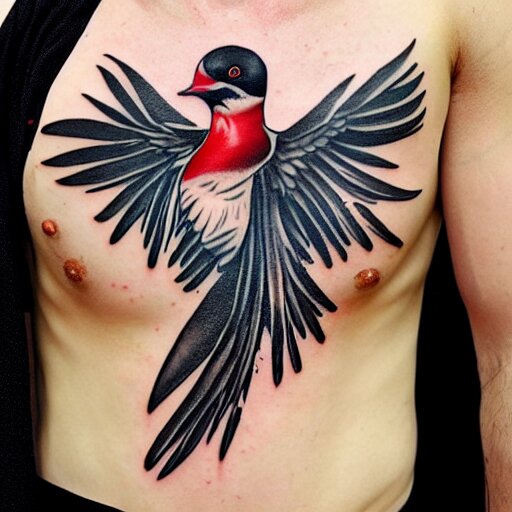 ink tatoo, a swallow with a black beard wearing an athletic bilbao shirt, 4 k, masterpiece 