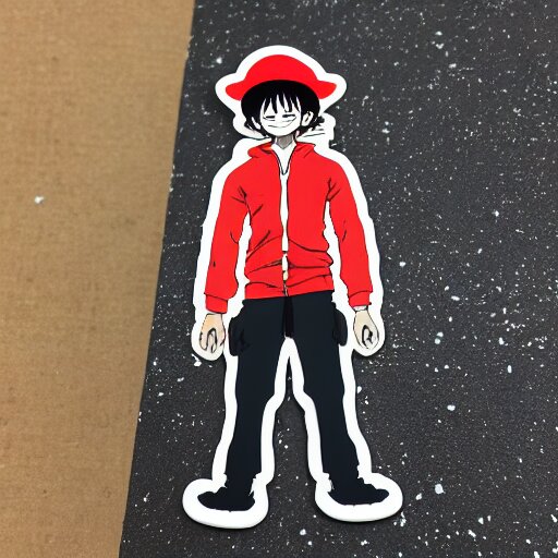 die cut sticker, luffy in techwear, splatter paint 