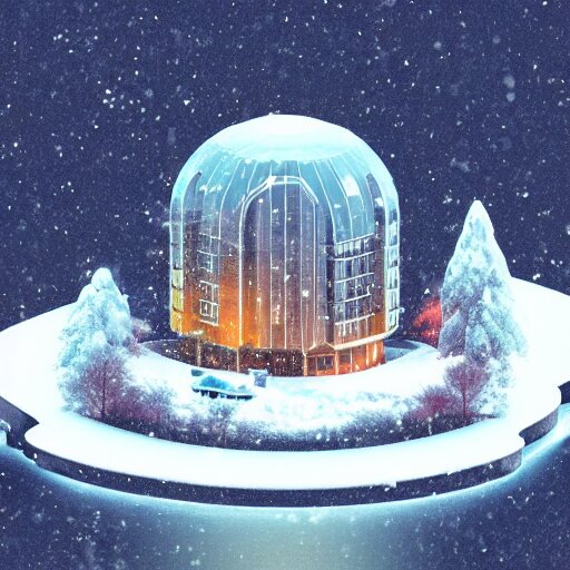 a snow globe with a soviet apartment building in it, rending on cgsociety, retrofuturism, tesseract, isometric, physically based rendering, 1 9 9 0's 