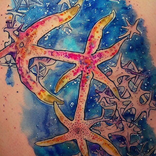 starfish, tattoo design, watercolor, maximalist, high detail 