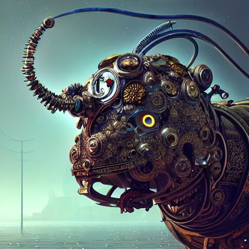 cyborg animal : by michal karcz, daniel merriam, victo ngai and guillermo del toro : ornate, dynamic, particulate, intricate, elegant, highly detailed, centered, artstation, smooth, sharp focus, octane render 