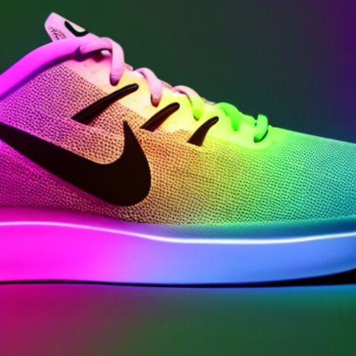 Nike sneakers in a glass with neon colors, high resolution, 8k