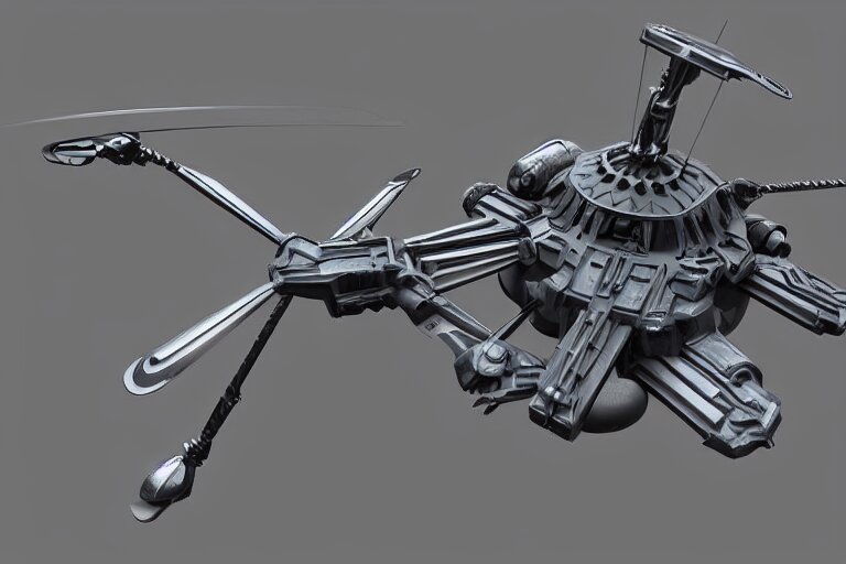 concept art of a futuristic helicopter, in gunmetal grey, extremely symmetrical, blueprint schematics, top down view, bottom view, side view, aggressive panels, mecha inspired, russian chopper, minigun turret, robotic, highly detailed, artstation, pinterest, super realistic, houdini 3 d, octane render 