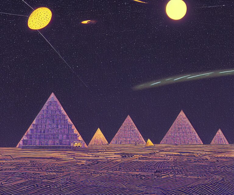 Lexica - Gigantic solar pyramids towering over a small city meteor in ...