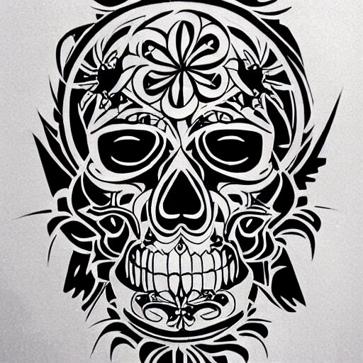 tattoo design, stencil, tattoo stencil, traditional, a world famous tattoo of a geometric skull