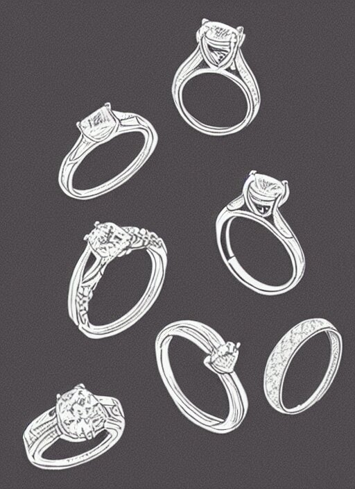 modern single line illustration of engagement rings