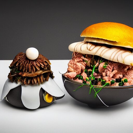 a meal of strange and disgusting, but also futuristic designer food, food photography