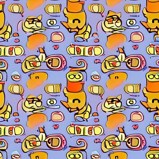 pattern made of several repeating cats wearing sunglasses. cartoon. colorful. cute. 