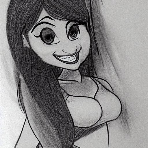 milt kahl pencil sketch of angie varona disney style