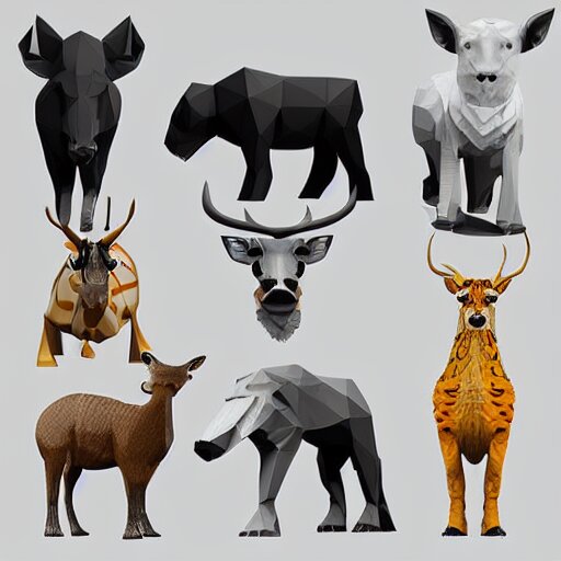 low-poly models of various kinds of animals