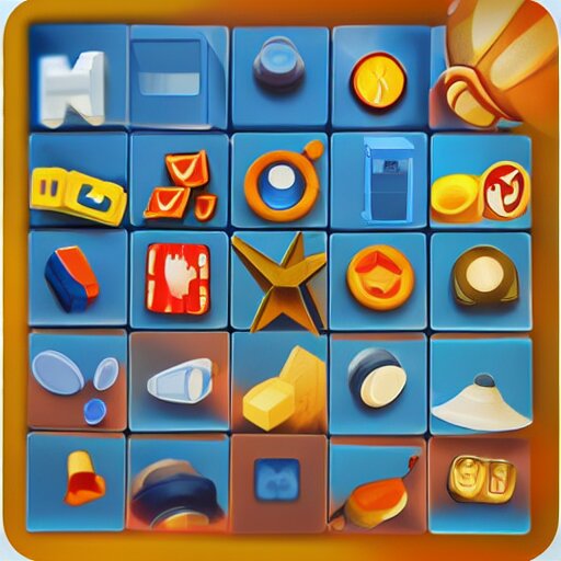 cubby 3 d icons for mobile game, stylized, blue scheme, 