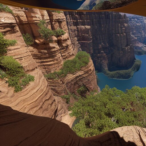 canyon in between mountains, unreal engine, high detail, realism, award winning, detailed lighting