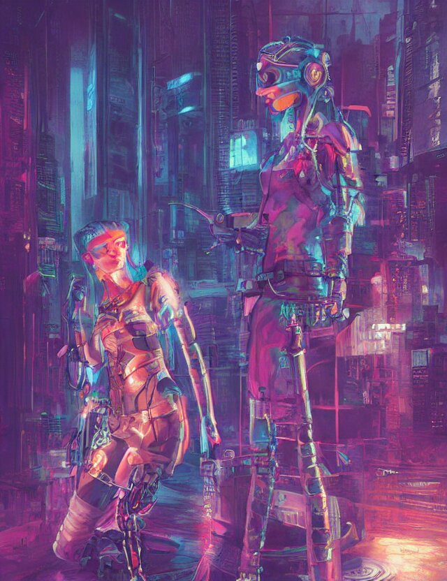 cyberpunk huntress. this pastel painting by the award - winning children's book author has interesting color contrasts, plenty of details and impeccable lighting. 