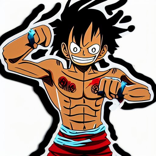 die cut sticker, luffy gear 5, splatter paint 