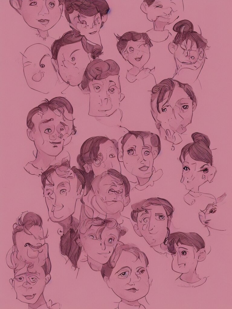 pink faces filling the page by disney concept artists, blunt borders, golden ratio, beautiful light 