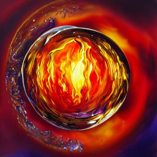 soap bubble with fireball inside, oil painting