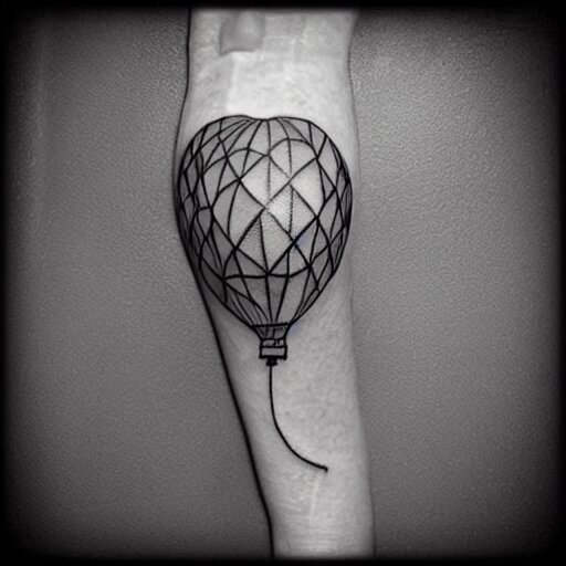 a tattoo of balloons, tattoo art, black and white tattoo,